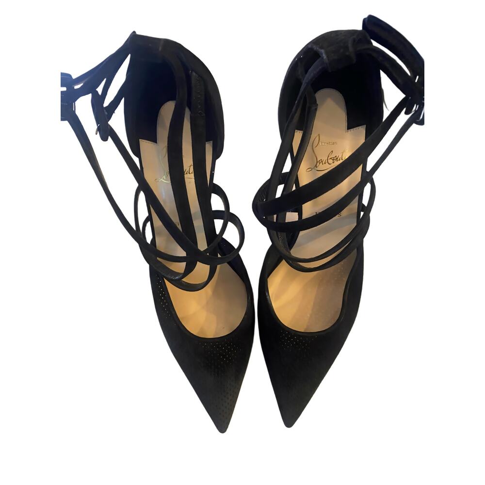 Christian Louboutin Black Lace-Up Pointed Toe Pumps – Strappy Heels